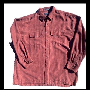 Van Heusen Soft Suede Polyester Rusty Red Button-Up Shirt XL Long Sleeve Men's